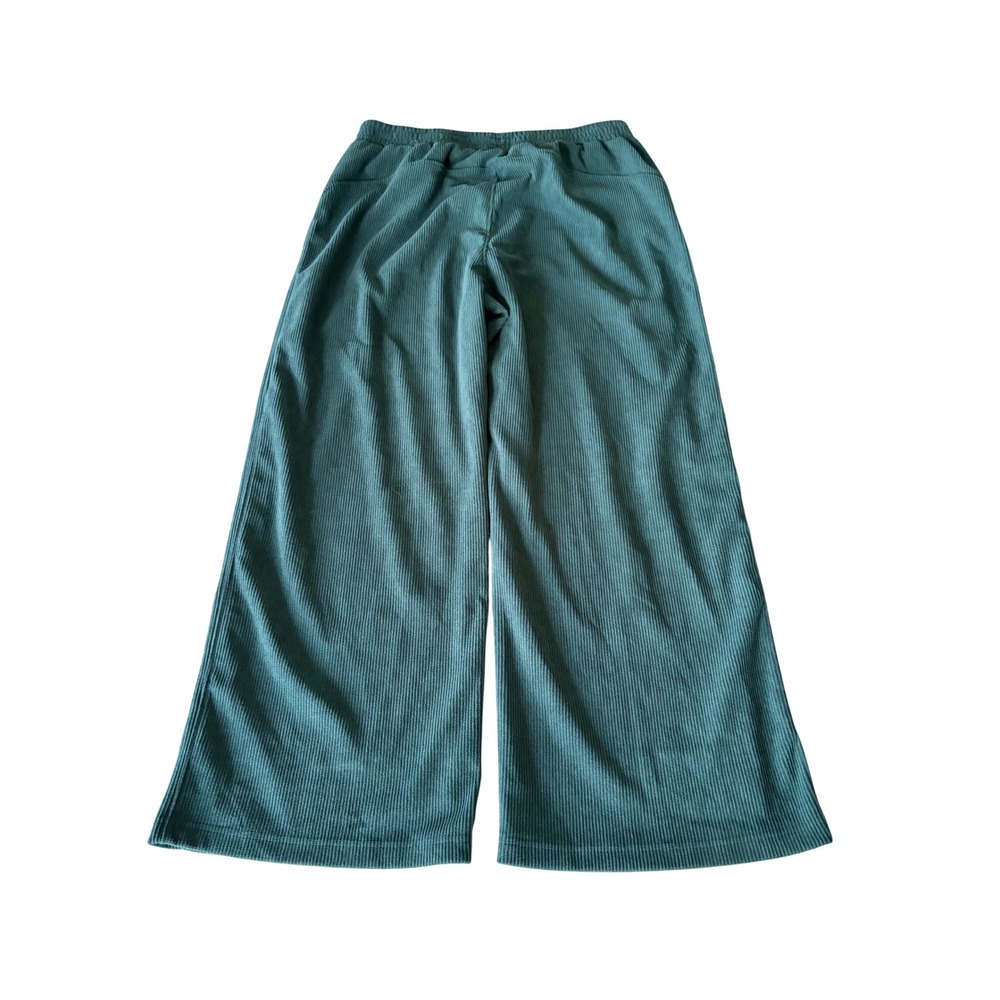 Halara Green Ribbed Wide Leg Pants Pull on High Waisted Pockets Size XL